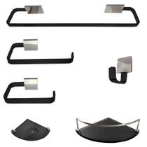 Kit Para Banheiro Classe Tulip Preto com Prata Modelado 6 Peças