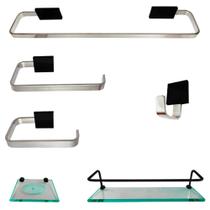 Kit Para Banheiro Classe Tulipi Prata com Preto Peças Reto