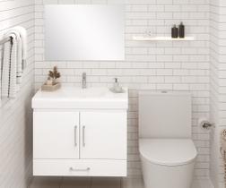 Kit para Banheiro com Bancada de Vidro 60 cm e Espelho Vitral - Branca Kit para Banheiro com Bancada de Vidro 60 cm e Espelho Vitral - Branca