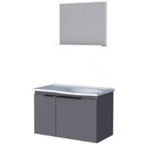 Kit para Banheiro com Espelho e Gabinete Madeira Quartzo Cinza de 62cm - P102009 - COZIMAX Kit para Banheiro com Espelho e Gabinete Madeira Quartzo Cinza de 62cm - P102009 - COZIMAX