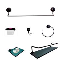 Kit Para Banheiro Cosmo Preto Vidro Fumê