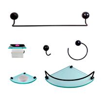 Kit Para Banheiro Cosmo Preto Vidro Modelado Incolor