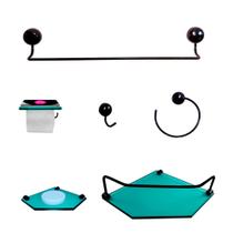 Kit Para Banheiro Cosmo Preto Vidro Sextavado Verde