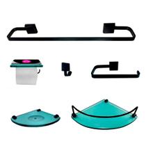 Kit Para Banheiro Dália Modelado Preto Vidro Verde 6 Peças Kit Para Banheiro Dália Modelado Preto Vidro Verde 6 Peças