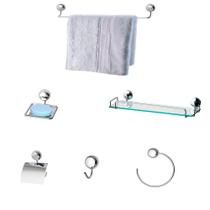 Kit Para Banheiro Egito Alumínio Vidro Incolor - Uni Vendas