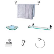 Kit Para Banheiro Egito Vidro Sextavado Incolor - Uni Vendas