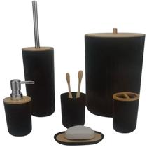 Kit Para Banheiro Elegante Com 6 Peças em Bamboo Ideal Para Presente