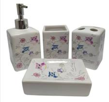 Kit Para Banheiro em Cêramica Susan 07 Peças Corujinhas