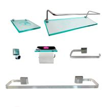 Kit Para Banheiro Império Alumínio Vidro Incolor 6 Peças