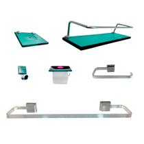 Kit Para Banheiro Império Alumínio Vidro Verde 6 Peças Kit Para Banheiro Império Alumínio Vidro Verde 6 Peças