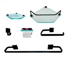 Kit Para Banheiro Império Preto Sextavado Vidro Incolor Kit Para Banheiro Império Preto Sextavado Vidro Incolor