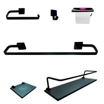 Kit Para Banheiro Império Preto Vidro Fumê 6 Peças Kit Para Banheiro Império Preto Vidro Fumê 6 Peças