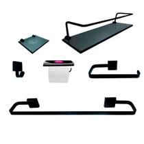Kit Para Banheiro Império Preto Vidro Fumê 6 Peças Kit Para Banheiro Império Preto Vidro Fumê 6 Peças