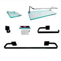 Kit Para Banheiro Império Preto Vidro Incolor 6 Peças Kit Para Banheiro Império Preto Vidro Incolor 6 Peças