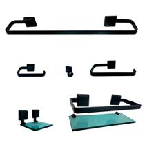 Kit Para Banheiro Irlanda Preto em Vidro Verde 6 Peças Kit Para Banheiro Irlanda Preto em Vidro Verde 6 Peças