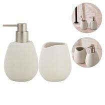 Kit Para Banheiro Lavabo 2 Peças Dispenser Porta Sabonete Líquido E Copo Porta Escovas Em Cimento Kit Para Banheiro Lavabo 2 Peças Dispenser Porta Sabonete Líquido E Copo Porta Escovas Em Cimento