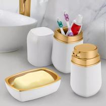 Kit Para Banheiro Lavabo 3 Peças Branco E Dourado - Arthi