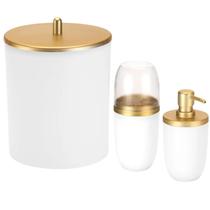 Kit Para Banheiro Lavabo 3 Peças Branco E Dourado - Arthi Kit Para Banheiro Lavabo 3 Peças Branco E Dourado - Arthi