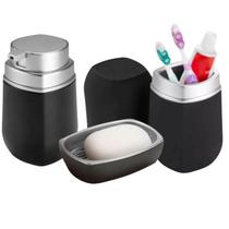 Kit Para Banheiro Lavabo 3 Peças Preto E Prata - Arthi