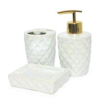 Kit Para Banheiro Lavabo 3 Peças Sereia Escamas Perolado Kit Para Banheiro Lavabo 3 Peças Sereia Escamas Perolado