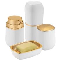 Kit Para Banheiro Lavabo 4 Peças Branco E Dourado - Arthi Kit Para Banheiro Lavabo 4 Peças Branco E Dourado - Arthi