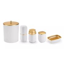 Kit Para Banheiro Lavabo 5 Peças Branco E Dourado - Arthi