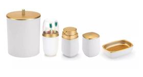 Kit Para Banheiro Lavabo 5 Peças Branco E Dourado - Arthi Kit Para Banheiro Lavabo 5 Peças Branco E Dourado - Arthi