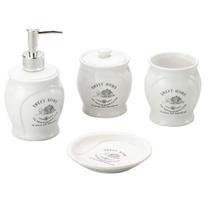 Kit Para Banheiro Lavabo Cerâmica Branco Sweet Home 4 Peças Casa Limpa