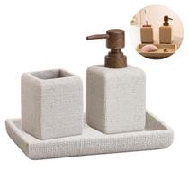 Kit Para Banheiro Lavabo Completo 3 Peças Bandeja Copo Porta Escova E Dispenser Porta Sabonete Luxo Kit Para Banheiro Lavabo Completo 3 Peças Bandeja Copo Porta Escova E Dispenser Porta Sabonete Luxo