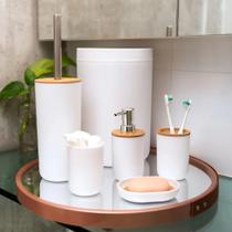 Kit para Banheiro Lavabo Escova Lixeira 6 Peças Bambu