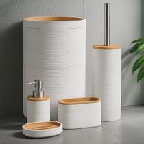 Kit Para Banheiro Linea Com Lixeira 5 Peças Jolitex Mek Bran Kit Para Banheiro Linea Com Lixeira 5 Peças Jolitex Mek Bran