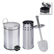 Kit Para Banheiro Lixeira 5L E Escova Sanitária Em Aço Inox