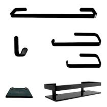 Kit Para Banheiro Luxo Argélia Preto 6 Peças Fumê VSA