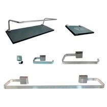 Kit Para Banheiro Luxo de Alumínio 2 em Vidro Fumê Kit Para Banheiro Luxo de Alumínio 2 em Vidro Fumê