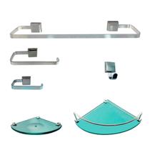 Kit Para Banheiro Luxo de Alumínio 2 Modelado em Vidro