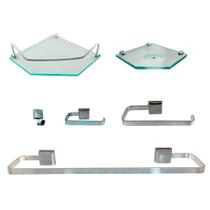Kit Para Banheiro Luxo de Alumínio 2 Sextavado em Vidro Kit Para Banheiro Luxo de Alumínio 2 Sextavado em Vidro