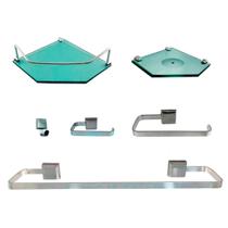 Kit Para Banheiro Luxo de Alumínio 2 Sextavado em Vidro Verde Kit Para Banheiro Luxo de Alumínio 2 Sextavado em Vidro Verde