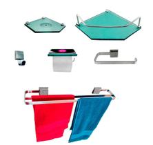 Kit Para Banheiro Luxo Premium Alumínio Sextavado Vidro Verde Kit Para Banheiro Luxo Premium Alumínio Sextavado Vidro Verde