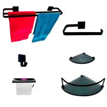 Kit Para Banheiro Luxo Premium Preto Modelado em Vidro Kit Para Banheiro Luxo Premium Preto Modelado em Vidro