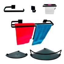 Kit Para Banheiro Luxo Premium Preto Modelado Vidro Fumê Kit Para Banheiro Luxo Premium Preto Modelado Vidro Fumê