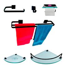 Kit Para Banheiro Luxo Premium Preto Modelado Vidro Incolor Kit Para Banheiro Luxo Premium Preto Modelado Vidro Incolor