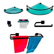 Kit Para Banheiro Luxo Premium Preto Modelado Vidro Kit Para Banheiro Luxo Premium Preto Modelado Vidro