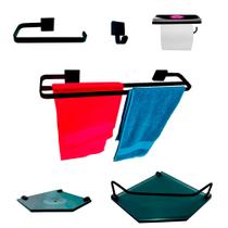 Kit Para Banheiro Luxo Premium Preto Sextavado Vidro Fumê Kit Para Banheiro Luxo Premium Preto Sextavado Vidro Fumê