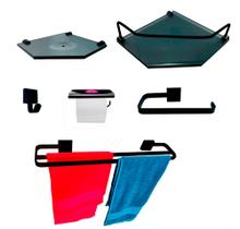Kit Para Banheiro Luxo Premium Preto Sextavado Vidro Fumê Kit Para Banheiro Luxo Premium Preto Sextavado Vidro Fumê