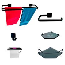 Kit Para Banheiro Luxo Premium Preto Sextavado Vidro Fumê Kit Para Banheiro Luxo Premium Preto Sextavado Vidro Fumê