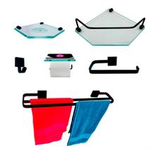 Kit Para Banheiro Luxo Premium Preto Sextavado Vidro Incolor Kit Para Banheiro Luxo Premium Preto Sextavado Vidro Incolor
