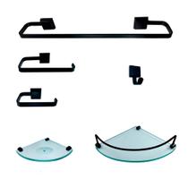 Kit Para Banheiro Luxo Preto 2 Modelado em Vidro Kit Para Banheiro Luxo Preto 2 Modelado em Vidro