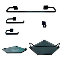 Kit Para Banheiro Luxo Preto 2 Sextavado Fumê Kit Para Banheiro Luxo Preto 2 Sextavado Fumê