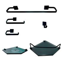Kit Para Banheiro Luxo Preto 2 Sextavado Fumê Kit Para Banheiro Luxo Preto 2 Sextavado Fumê