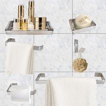 Kit Para Banheiro Luxo Quasar Prata 6 Peças